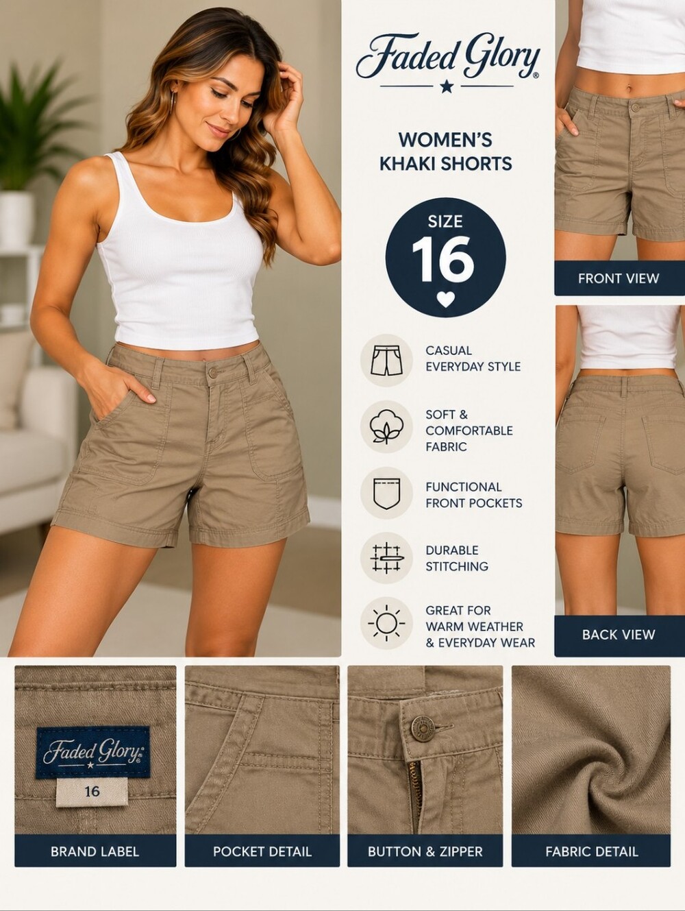 Faded glory Women's size 16 khaki shorts #31